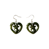 # 5 Greenstone Heart Koru Earrings 25mm