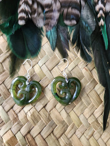 # 5 Greenstone Heart Koru Earrings 25mm