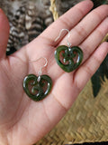 # 5 Greenstone Heart Koru Earrings 25mm