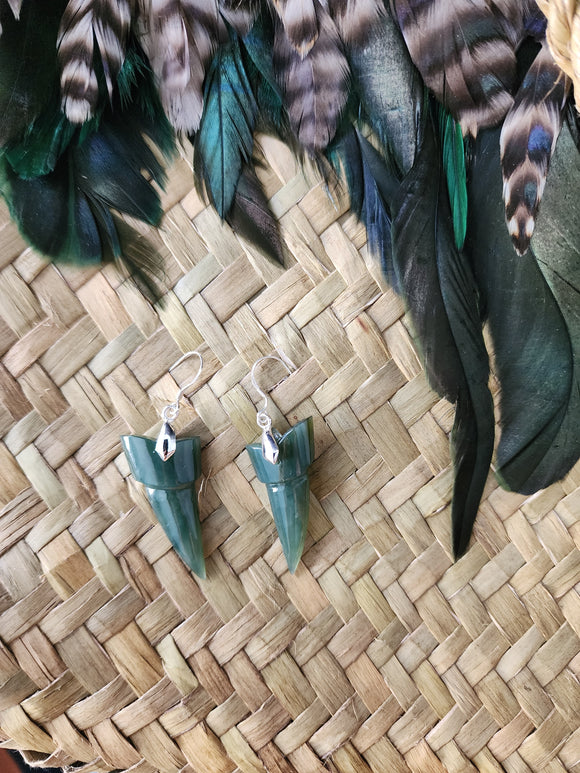 #40 Greenstone Shark Tooth Earrings (35mm)