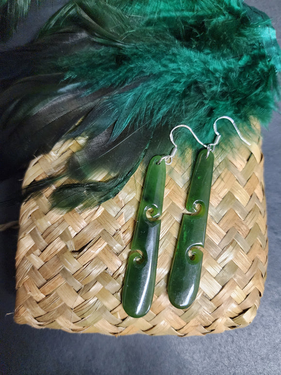 #19 Koru Drop Greenstone Earrings (60mm)