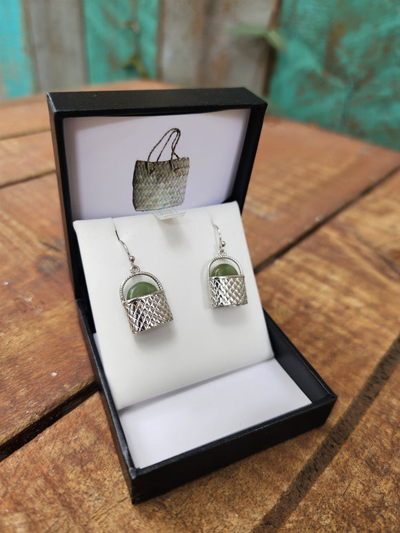 Pounamu in Kete Earrings