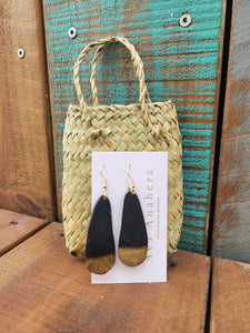 Huia Feather Polymer Clay Earrings (Black and Gold)